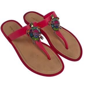 Nine West women 7M Neptune pink turtle jelly flip flop T-strap flats